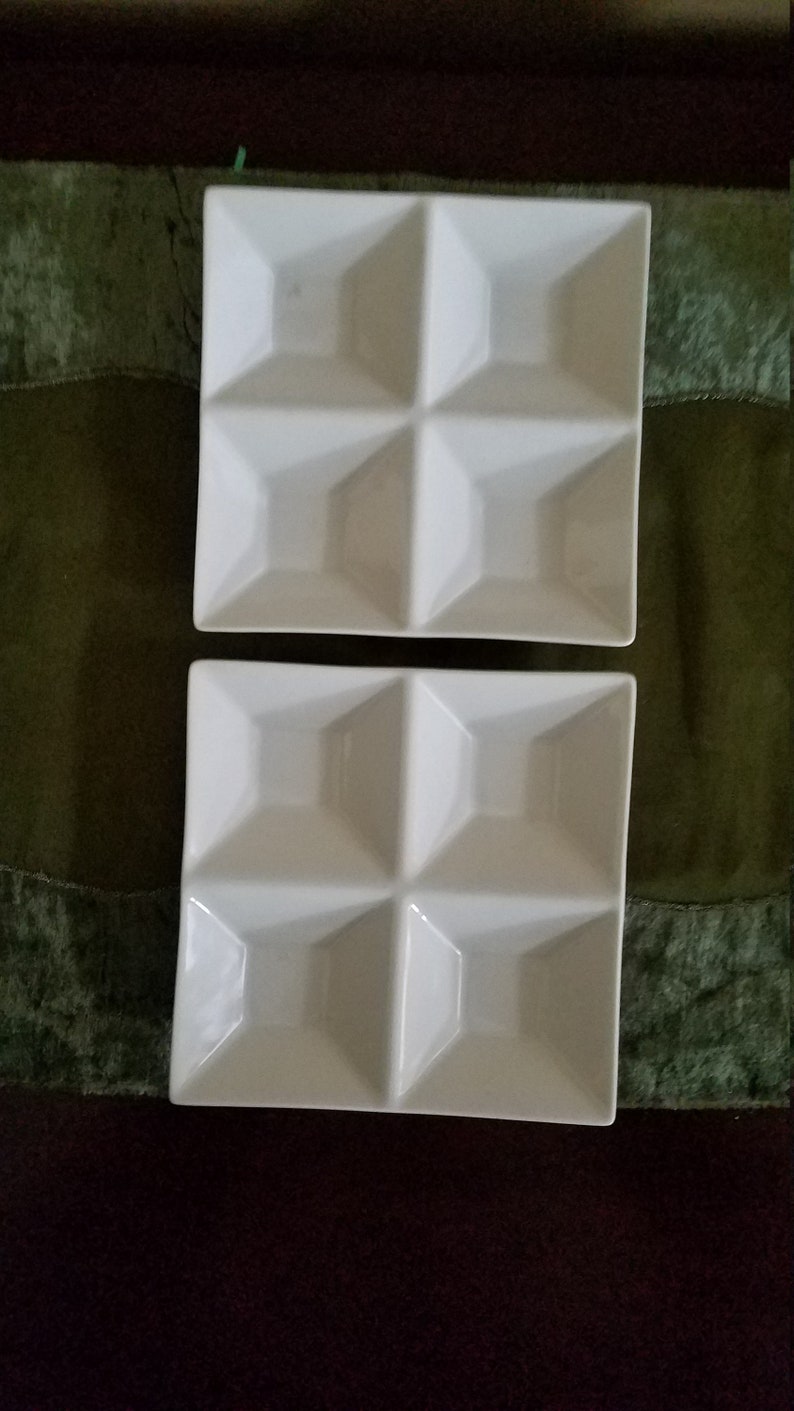 Set of Four Divided Condiment Plates Etsy