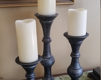 Trio of Wooden Candle Holders