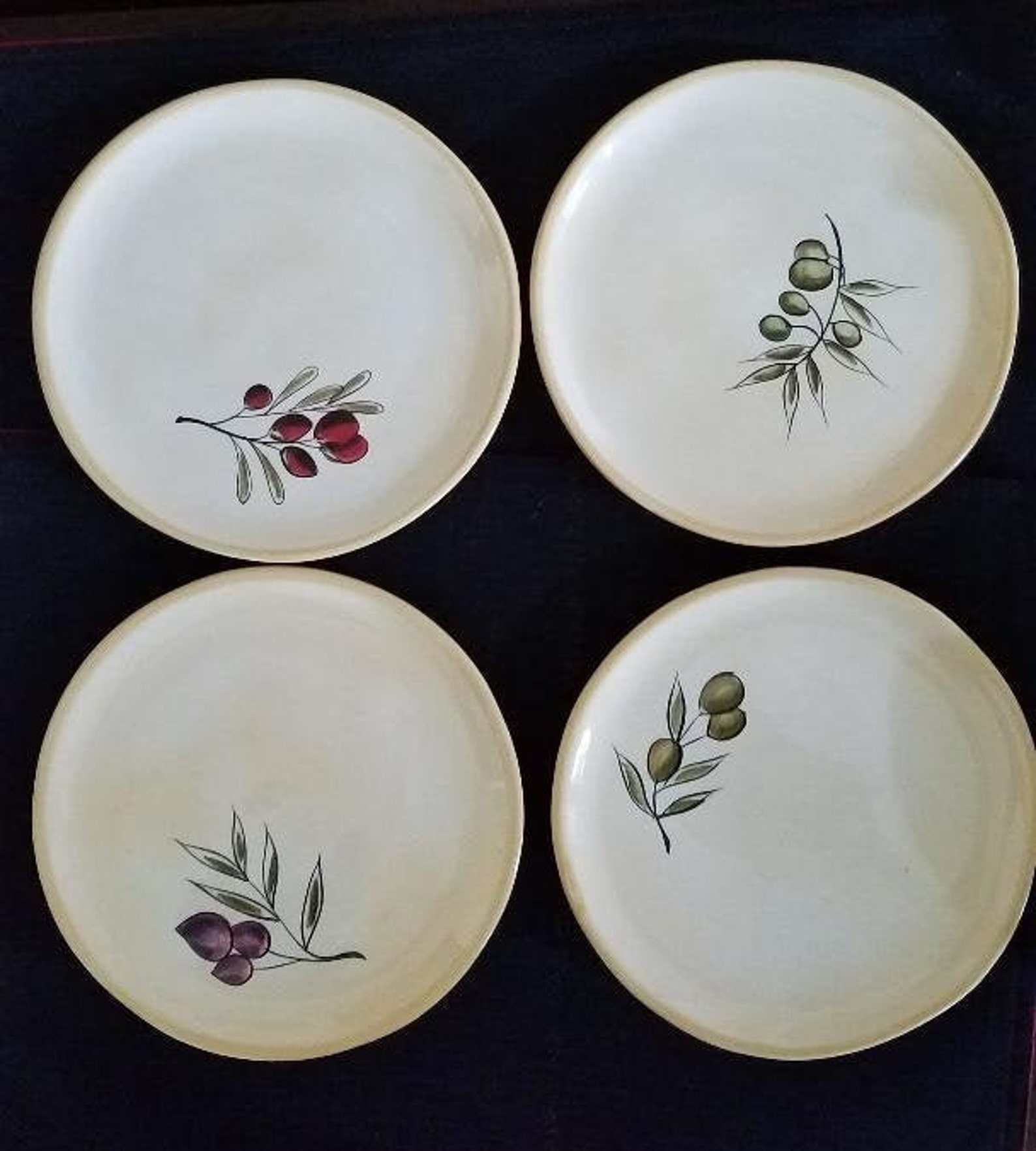Set of 4 Pottery Barn Rustic Olive Plates Etsy