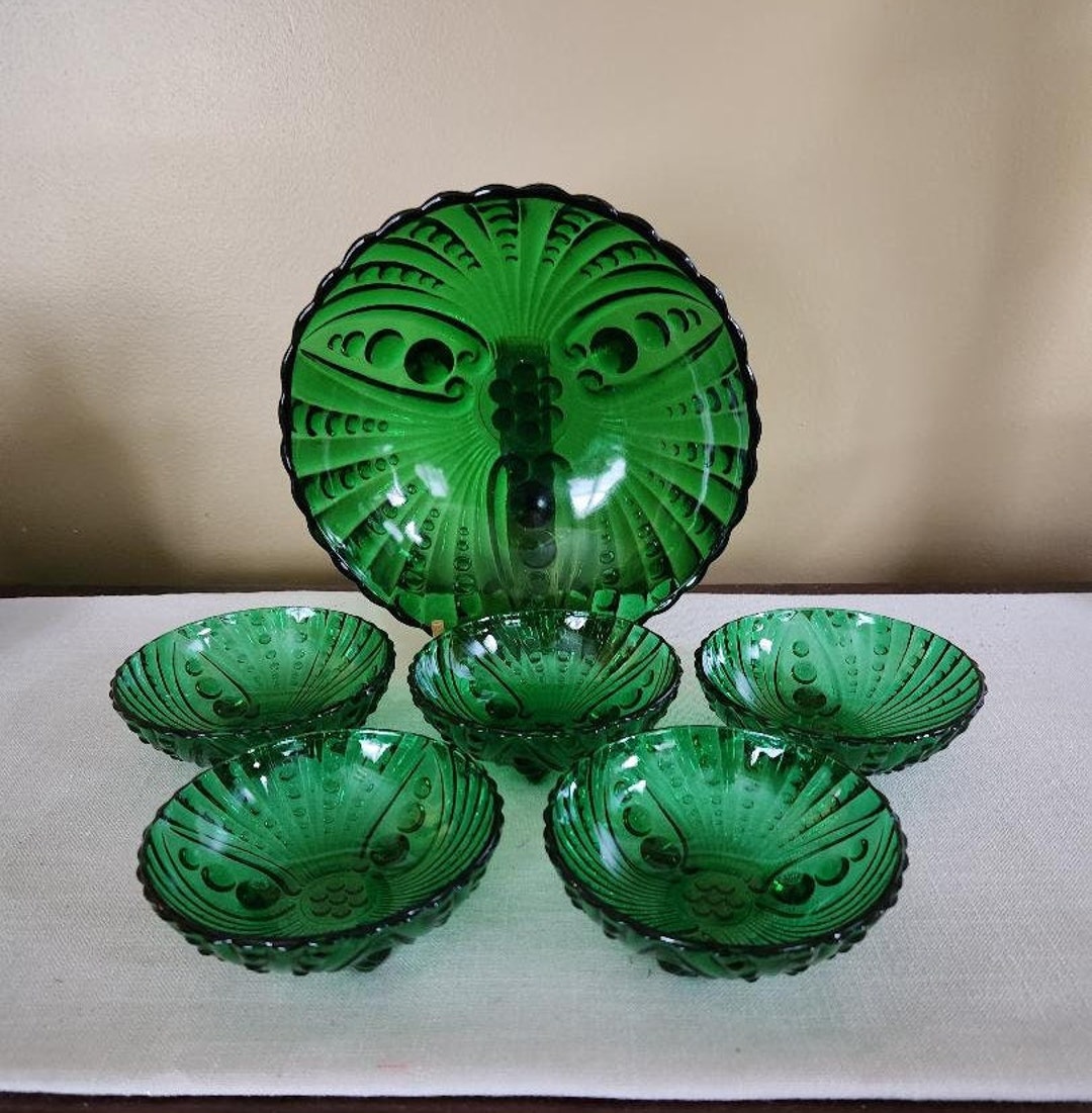 Emerald Green Footed Bowl Set - Etsy