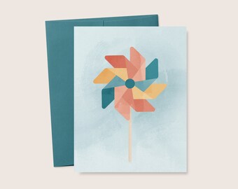 Pinwheel Greeting Card | Modern Folded Card, Baby Shower (Digital Download)