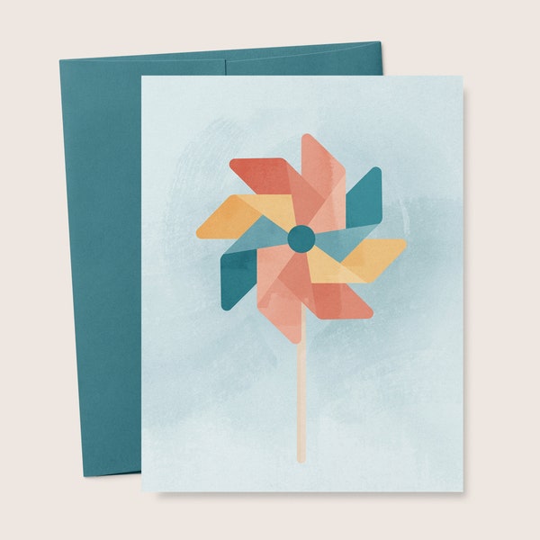 Spinning Pinwheel Blank Greeting Card | Travel Theme | Adventure Inspiration | Baby Shower | Modern Printable Folded Card | Digital Download