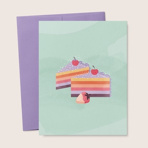 Rainbow Layer Cake Blank Greeting Card Birthday Celebration Sweet Desserts Modern Printable Folded Card Digital Download Party image 1