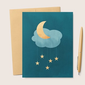 Moonlight Night Blank druckbare Grußkarte \ Dreams, Ermutigung, Mond und Sterne, Minimal Art, Sympathie, Klappkarte, digitaler Download