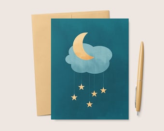 Moonlight Stars Printable Greeting Card, Minimal Art (Digital Download)