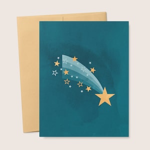 Shooting Star Night Sky blanco afdrukbare wenskaart \\ afstuderen, avontuur, aanmoediging, minimal art, gevouwen kaart, digitale download