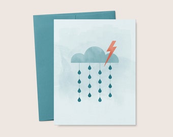 Raindrops and Lightning Printable Greeting Card, Minimal Art, Encouragement (Digital Download)