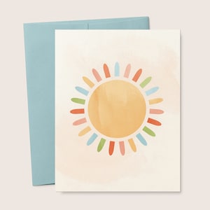Rainbow Sunshine Blank Printable Greeting Card \\ Birthday, Baby Shower, Sunny Bright, Encourage, Minimal Art, Folded Card, Digital Download