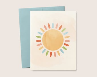 Rainbow Sunshine Greeting Card, Bright Minimal Art, Encourage (Digital Download)
