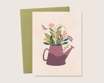 Wildflower Watering Can Greeting Card, Spring Florals (Digital Download)