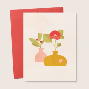 Mid-Century Modern Flower Vasi Biglietto d'auguri vuoto, Biglietto piegato stampabile floreale, Compleanno, Celebrazione, Amore, Download digitale istantaneo