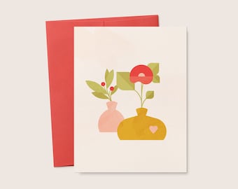 Mid-Century Modern Floral Vase Greeting Card (Digital Download)
