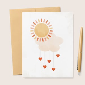 Słoneczny Dzień Pusta Wydrukowana Karta Powitalna \\ Urodziny, Baby Shower, Słoneczne Serca, Zachęta, Minimalistyczna Sztuka, Składana Karta, Pobieranie Cyfrowe
