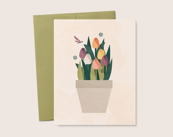 Potted Tulips Greeting Card, Spring Flowers, Easter, Mother's Day (Digital Download)