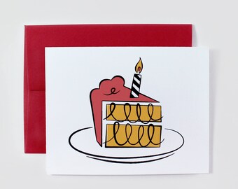 Cake Slice Greeting Card, Screen Print Illustration, Birthday Celebration