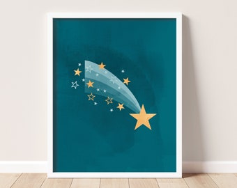 Shooting Star Nursery Art Print, Celestial Kids Room Decor (Digital Download)