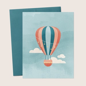 Carte de voeux vierge de ballon à air chaud | Thème Voyage | Inspiration Aventure | Douche de bébé | Carte pliée imprimable moderne | Téléchargement numérique