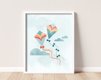 Flying Kites Nursery Art Print | Modern Kids Room Decor (Digital Download)