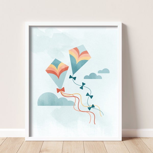 Flying Kites Art Print | Travel Wall Art | Adventure Inspiration | Modern Kids Room Decor | Nursery Decor | Printable | Digital Download