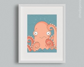 Cute Octopus Art Print, Kids Nursery Decor (Digital Download)