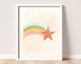 Rainbow Star Wall Art Printable // Sunny, Bright, Modern Kids Room Decor, Nursery, Baby, Happiness, Cheery, Encouragement, Digital Download