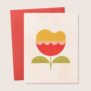 Mid-Century Modern Big Flower Blank Greeting Card, Biglietto piegato stampabile floreale, Compleanno, Celebrazione, Amore, Download digitale istantaneo, Rosso