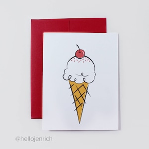 Cartão comemorativo de casquinha de sorvete // impressão de tela, ilustração, cartão em branco, só porque, aniversário, verão, comemoração, festa, presente, papelaria