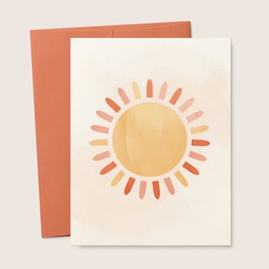 Pink Sunshine Blank Printable Greeting Card \\ Birthday, Baby Shower, Sunny Bright, Encourage, Minimal Art, Folded Card, Digital Download