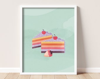 Rainbow Cake Art Print | Modern Kitchen, Nursery Decor (Digital Download)