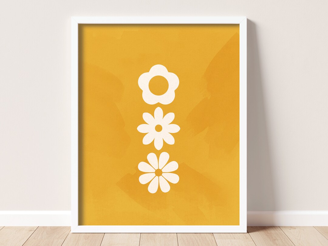 Midcentury Modern Yellow Floral Wall Art Print, Modern Floral Room Decor, Flowers, Kitchen