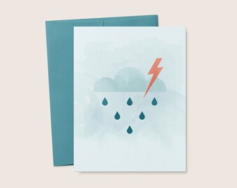 Storm Cloud Lightning Greeting Card, Minimal Art, Hard Times, Encouragement (Digital Download)