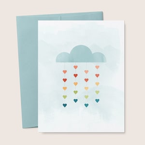 Rainbow Rain Cloud blanco afdrukbare wenskaart \\ verjaardag, babydouche, harten, aanmoediging, minimal art, gevouwen kaart, digitale download
