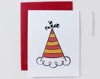 Screen Print Party Hat Card, Birthday, Blank Inside