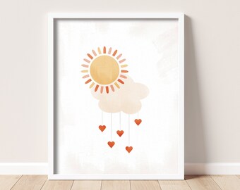 Sunshine Nursery Print, Cloud Hearts, Modern Kids Room Decor (Digital Download)