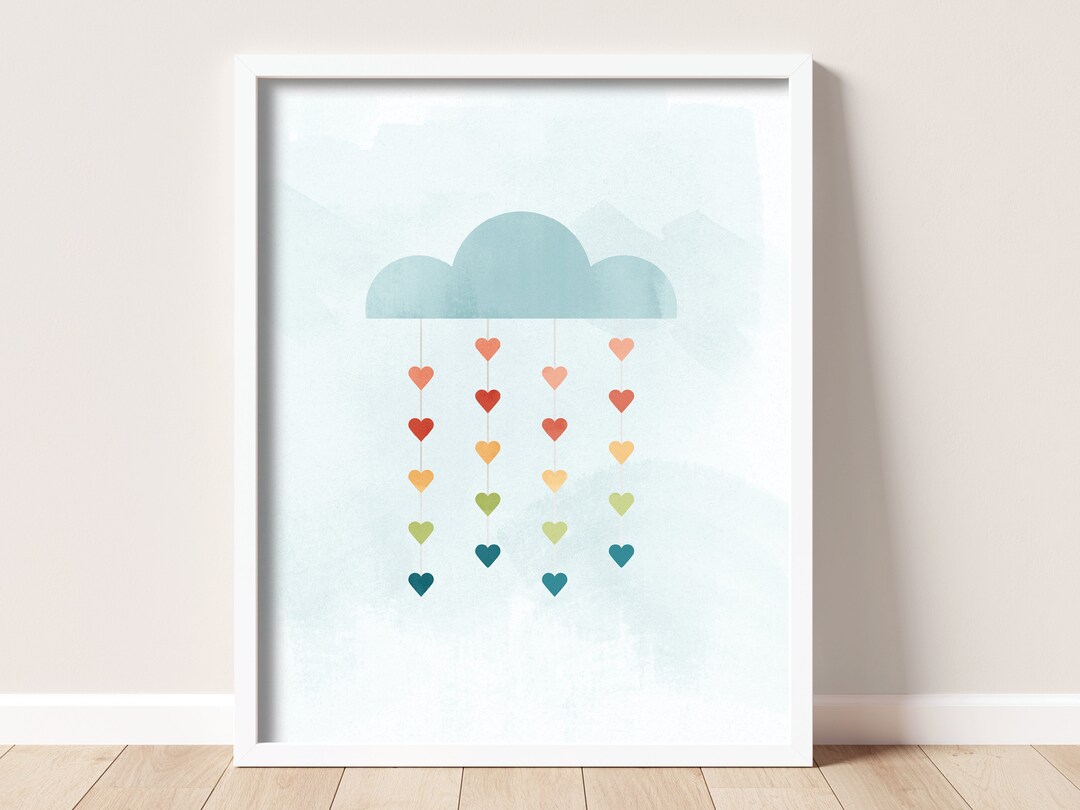 Rainbow Rain Cloud Hearts Print, Whimsical Nursery Decor (digital ...