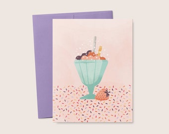 Pink Ice Cream Sundae Greeting Card | Sprinkle Celebration (Digital Download)
