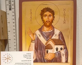 Mounted icon of St Ninian of Whithorn (original by Aidan Hart)