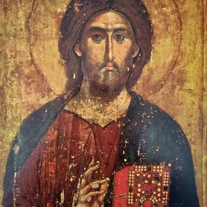 Mounted icon of Christ Pantocrator. A4 i.e. just under 12 by 9 inches; or about 30 by 22 cm.