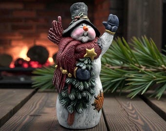 Vintage Ceramic Snowman Figurine, Hand-Painted Christmas Decor