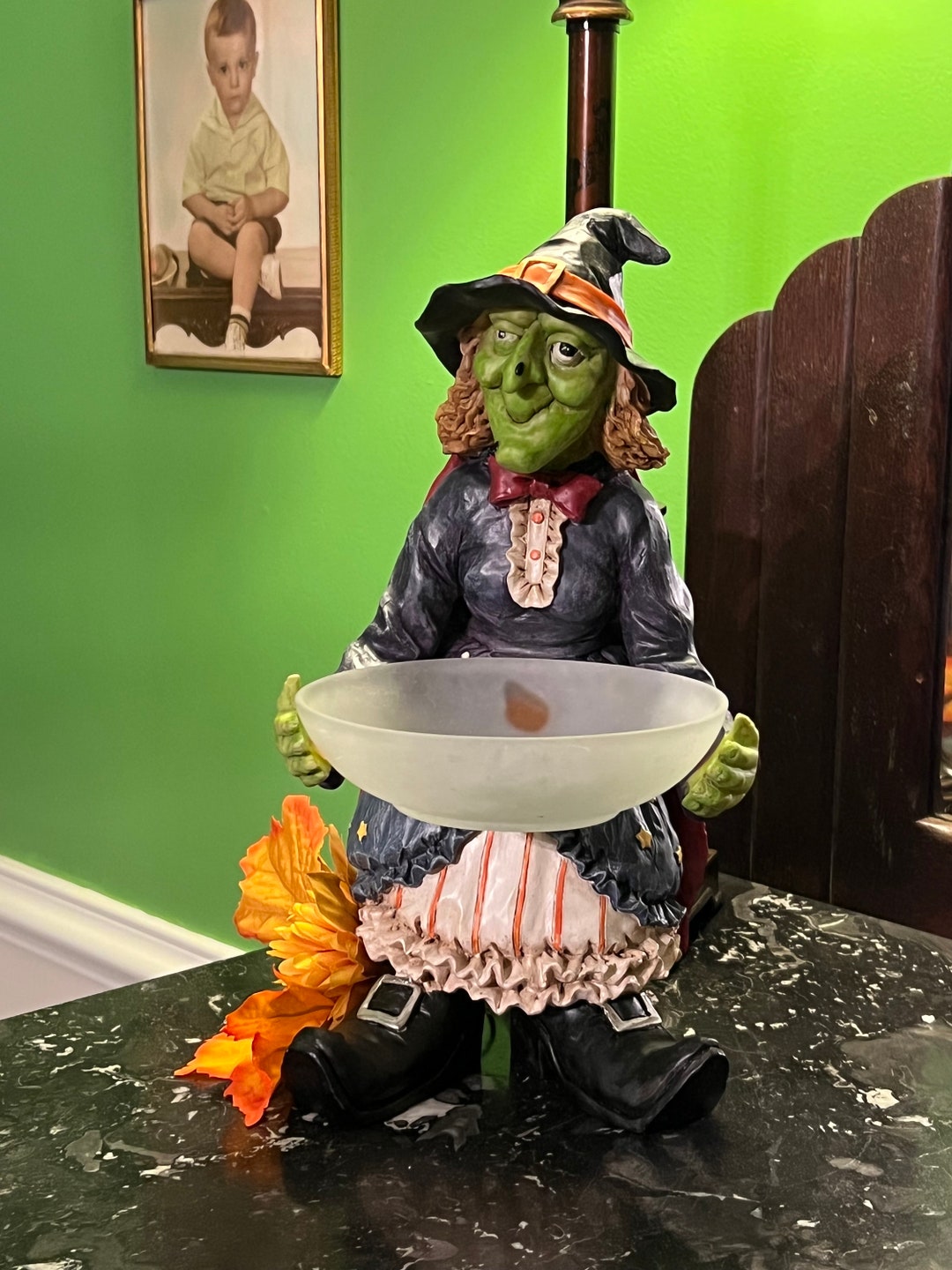 Halloween Witch Candy Dish Holder Standing Green Witch Candy Etsy