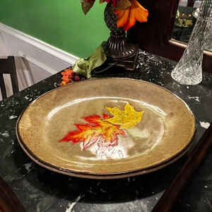 Vintage Autumn Decor Fall Leaves Serving Platter Maple Leaves Pottery Serving Tray  J Loftis signed Pottery Piece