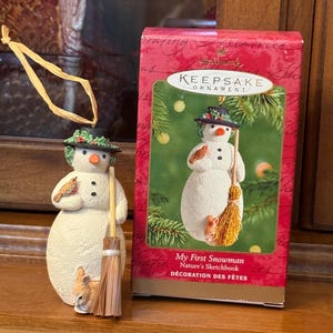 Vintage Hallmark My First Snowman Christmas Ornament Nature&#39;s Sketchbook Snowman with Broom