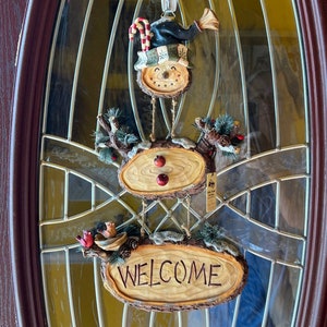 Christmas Welcome Door Sign Log Snowman (resin not wood) Welcome Sign