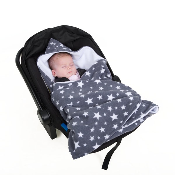 Hooded grey star white newborn soft crash tested car seat blanket