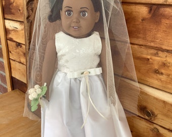 Doll Wedding Dress: Sparkling White Gown, Veil, Bouquet - Fits 18" American Girl Doll
