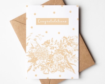 Congratulations Greeting Card | Wedding Card | Graduation Card | Card for Milestones | bouquet | Flowers | Polka Dots