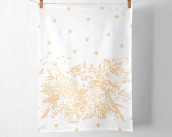 Yellow Flower Kitchen Towel | Hand Printed | Tea Towel | Spring Dish Towel | Housewarming Gift | Farmhouse Kitchen Decor | Mother's Day Gift