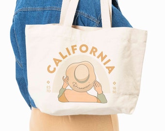 fourre-tout géant en toile California | Sac à provisions | Sac de plage | Sac cadeau d'anniversaire | Sac à provisions réutilisable