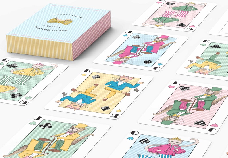 Dapper Cats Playing Cards© Cartes de poker Jeu de cartes à jouer Cartes en lin Cartes à jouer pour chats Cadeaux image 1