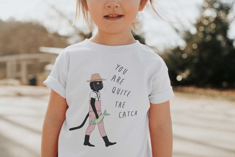 Cat Lover You Are Quite the Catch Toddler Graphic Tee Pet Lover Shirts Trendy Outfits for Kids Cute Pet Kids Tee image 1